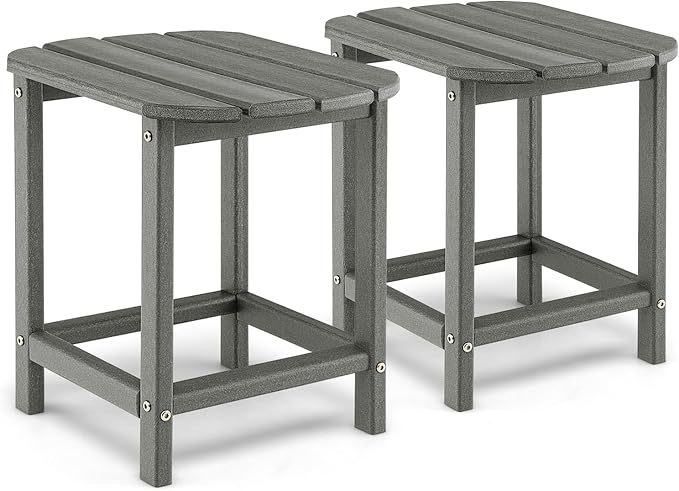 Giantex Side Table Outdoor Small Patio Table 18” Adirondack Table, Weather Resistant End Tables, Outside Square Tea Table for Patio, Backyard, Poolside, Garden, Balcony (2, Gray)