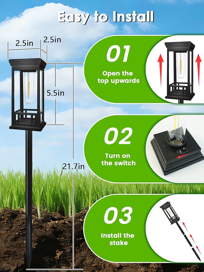 LORRYTE Solar Pathway Lights Outdoor Waterproof, 8 Pack Path Lights | High-performance Solar Panel, Lasts 15hrs, Auto On/Off, Warm White, Solar Powered Garden Light for Walkway Landscape Decor