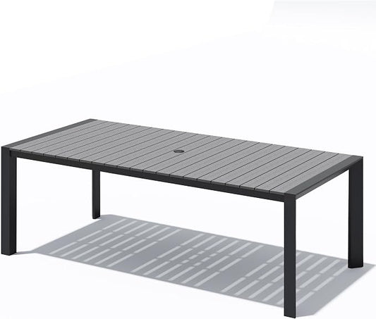 Crestlive Outdoor Dining Table for 8, Patio Table with Umbrella Hole, Aluminum Frame & WPC Wood-Like Tabletop, Ideal for Garden, Backyard, and Indoor