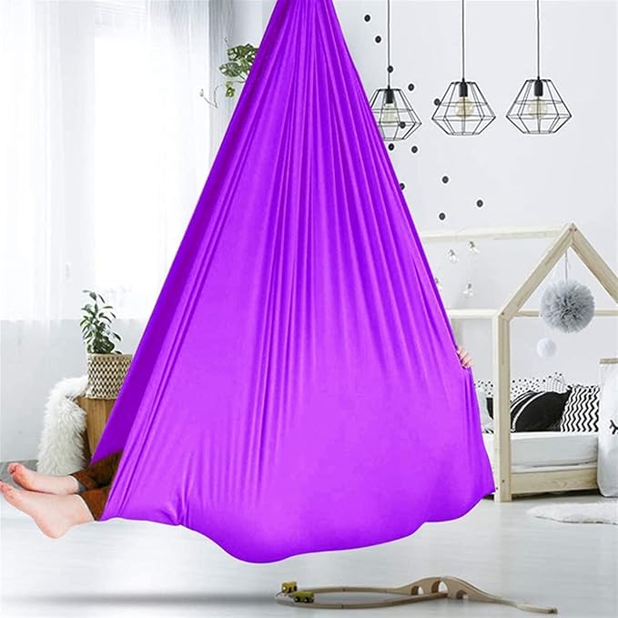 Physical Sensory Swing Chair for Bedroom，Breathable Snuggle Hammock Set Indoor Outdoor Kids Toys Play for Autism ADHD Vestibular System Exercise (Color : Light Purple, Size : 100x280cm/39x110in)