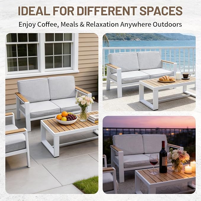 Aug-guan Aluminum Outdoor Patio Furniture Set (White, One-Table)