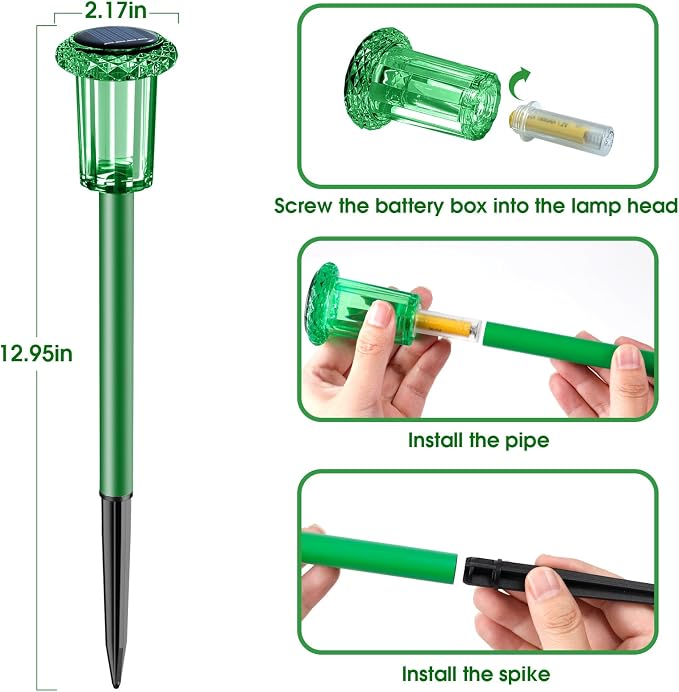 Eyrosa Solar Outdoor Lights, 10 Pack Solar Pathway Lights Outdoor Waterproof, Stainless Steel Stake Lighting for Garden Yard Path Walkway Driveway Patio Lawn Outside Décor,Green