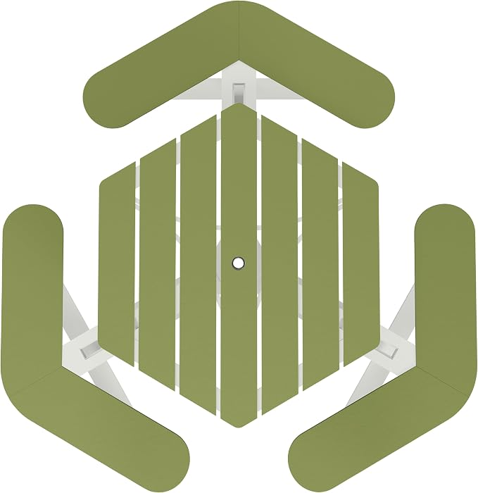 Shoreline Made in USA Hexagon Picnic Table, Seating for 6, White with Palm Green