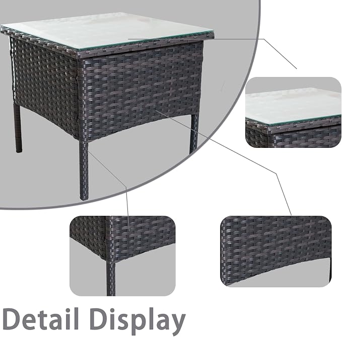Outdoor Patio Wicker Table,Rattan Side Table,Modern Patio End Side Table with Glass Countertop and Storage Space,for Porch Garden Balcony