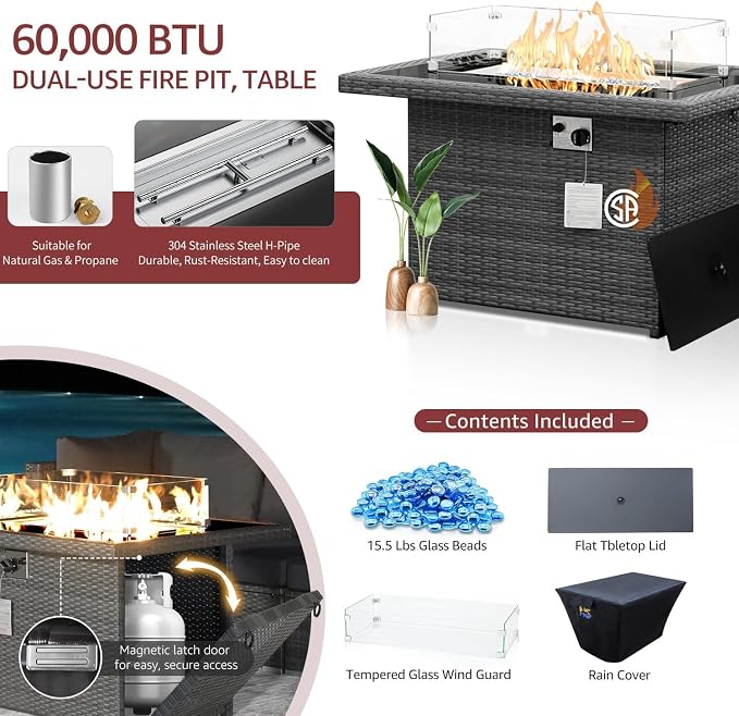 NICESOUL 20 Piece Outdoor Patio Furniture Set with Fire Pit and Chaise Lounge, 500 lbs High Weight Capacity Outdoor Sectional with Fire Pit, 16-Seat Deep Seating Sectional, Charcoal/Burgundy