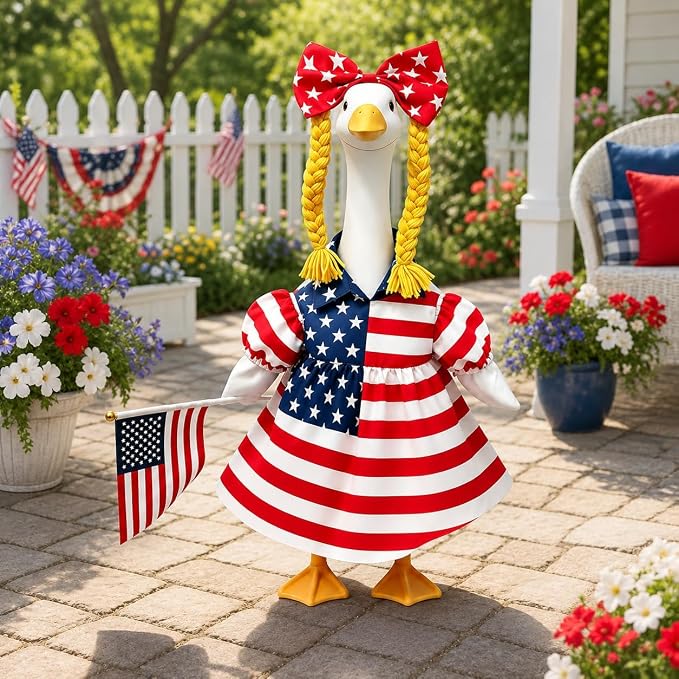 Patriotic Porch Goose Outfits, 23" Porch Goose 4th of July Outfits, Cute Independence Day Goose Clothes for Front Outdoor Patio Yard 250th Anniversary Decoration