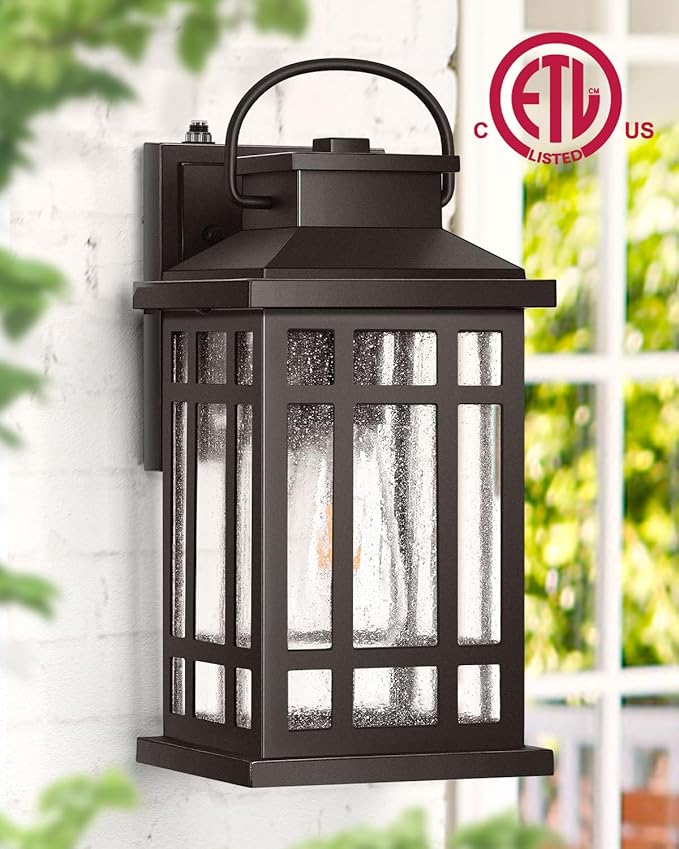 Exterior Lighting Fixtures, Oil Rubbed Bronze Dusk to Dawn Outdoor Light, 100% Aluminum Outdoor Porch Lights Wall Mount, Waterproof Exterior Wall Sconce for Patio, 2-pack Outside Garage Lantern