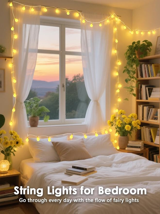 2PK 200LED 86FT Connectable Globe String Lights Indoor Bedroom Warm White | Classroom String Lights Plug in, 8 Modes & Remote, Hanging Fairy Light for Classroom Christmas Room Party Outdoor Decor