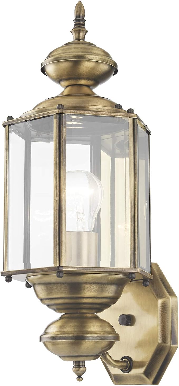 Livex Lighting 2006-01 Outdoor Wall Lantern, Antique Brass | Clear Beveled Glass Shades