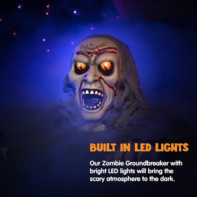 JOYIN Halloween Decorations Outdoor Light-Up Zombie Groundbreaker with bloodstain and Creepy Sound for Halloween Outside Decor, Lawn, Yard, Patio, Graveyard Decoration, Haunted House Prop
