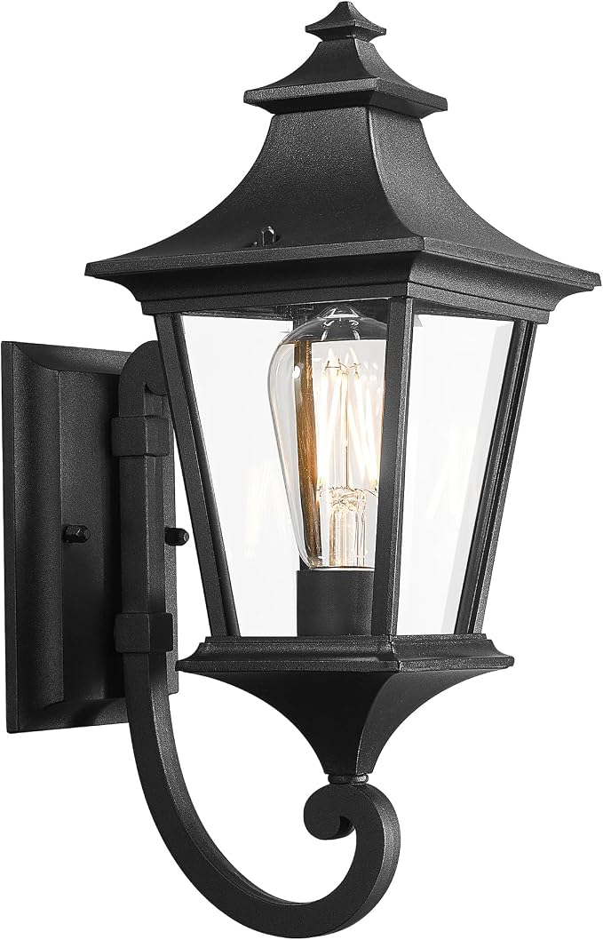 Emliviar Modern Outdoor Porch Light, 1-Light Exterior Wall Sconce with Clear Glass Shade, Black Finish, XE292UB BK