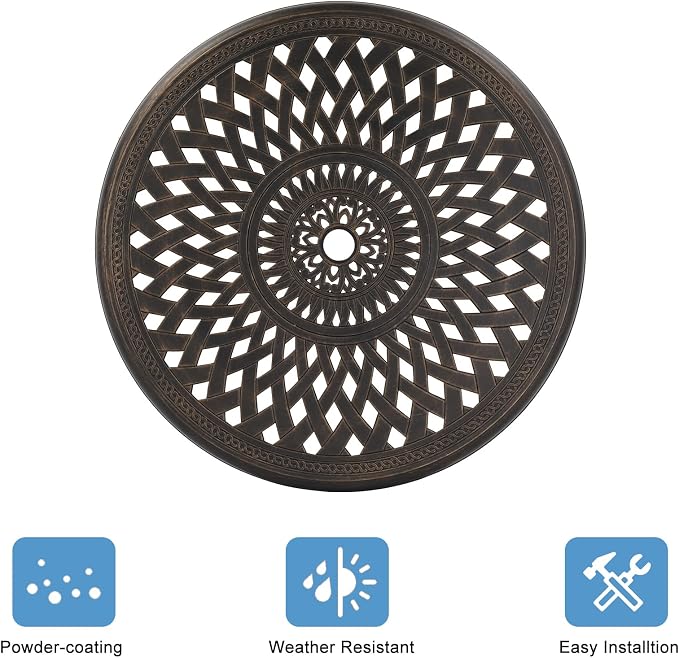 30 inch Round Patio Table, Cast Aluminum Outdoor Table, Outdoor Dining Table with Umbrella Hole, Small Bistro Table for Garden, Yard, Bronze