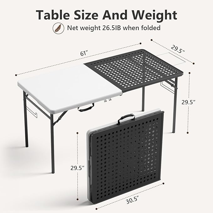 Folding Table and Chair Sets for Picnic Camping, 5ft Folding Table with 4 Pack Folding Chair Portable Outdoor Table and Chair Set Foldable Chair for Patio, Garden, Party, Wedding
