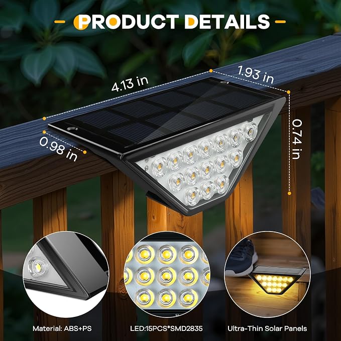 BKBB PPBB Solar Step Lights for Outside, Solar Stair Lights Outdoor Waterproof, Deck Step Lights for Fence, Patio, Yard, Porch, Front Door, Sidewalk, Garden, Patio Decor (8, Warm White)