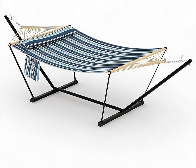 Garvee 2 Person Outdoor Hammock with Stand, Heavy Duty Portable Double Hammock with Balance Rope, MAX 450 LBS Capacity for Patio, Backyard, Garden, Beach