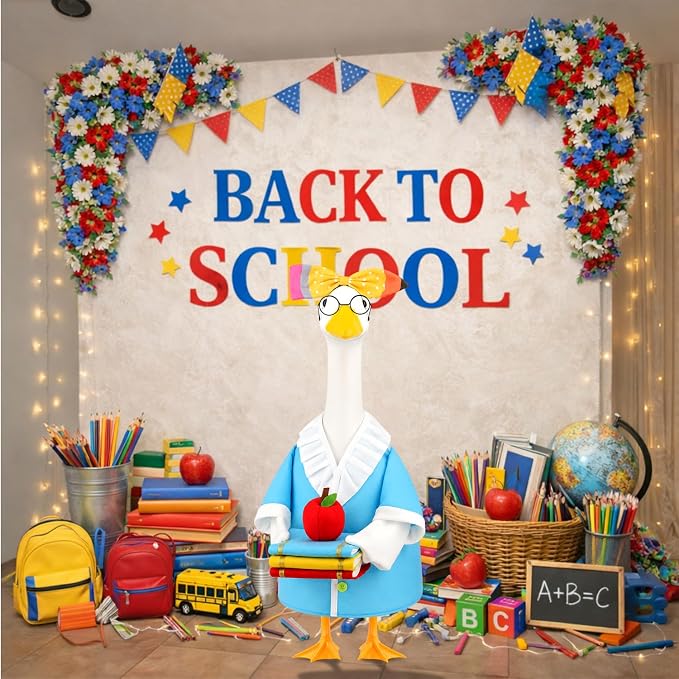 Back to School Porch Goose Outfits Teacher Goose Costume | for 23''H Plastic/Cement Statues, Lawn Patio Garden Yard School Classroom Decor