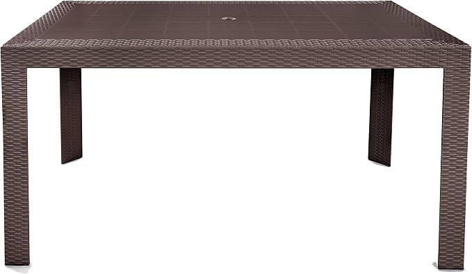 LeisureMod Mace Modern Weave Design Outdoor Patio Rectangle Dining Table (Brown)