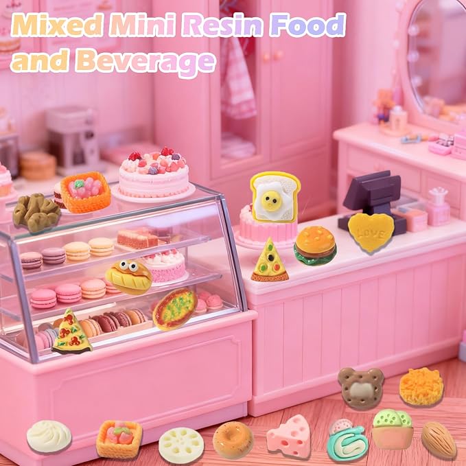 100PCS Mystery Blind Bag Mini Food Toy Set, Squishy Surprise Toys Bulk, Pretend Play Kitchen Food, Dollhouse Accessories Miniature Food Figures, Sensory Fidget Toys, Party Favor Gift Pack for Kids