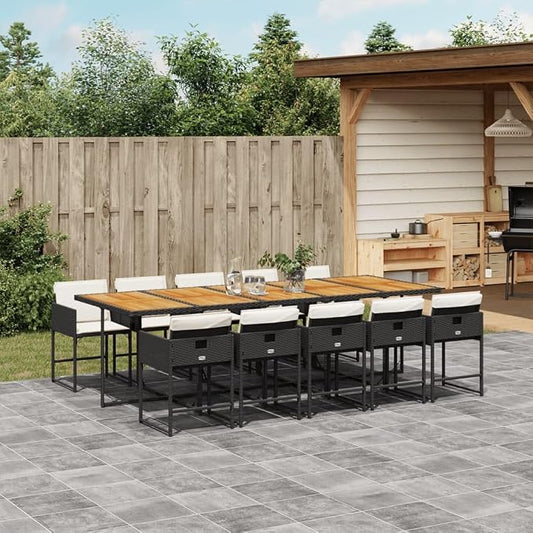 11 pcs Set Patio Dining Set & Balcony Furniture Black PE Rattan Outdoor Patio Furniture Set Garden Dining Set for Backyard Front Porch Lawn 108.3 x 41.7 x 28.7 in