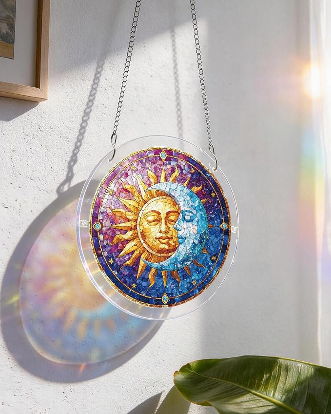 Acrylic Suncatcher Puzzle, Sun and Moon in Harmony-7.4 in | DIY Suncatcher Puzzle Kits for Adults, Acrylic Jigsaw Puzzle Suncatcher, Garden&Window Hanging Decor, Unique Gift