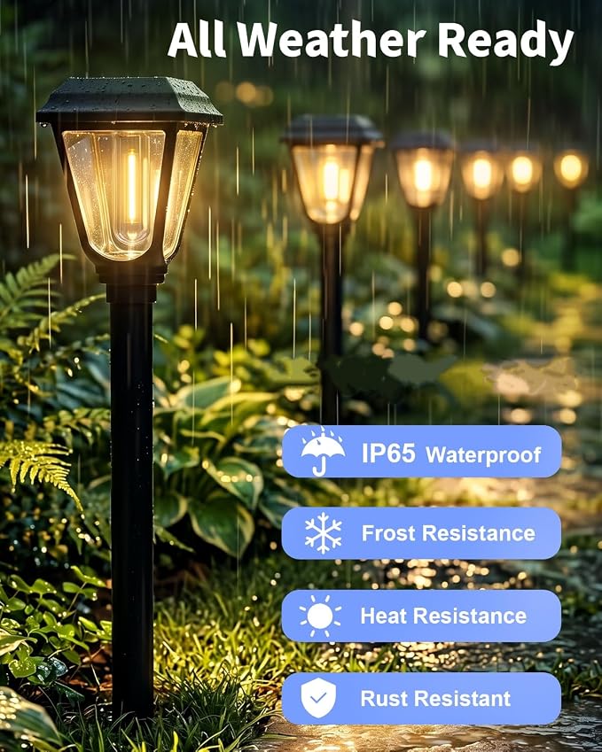 Solar Pathway Lights 2 Pack Outdoor 3000K Bright Auto On/Off Solar Garden Lights Long Lasting Solar Powered Waterproof Landscape Light for Path Yard Walkway Lawn Driveway Decor Lighting - Warm White