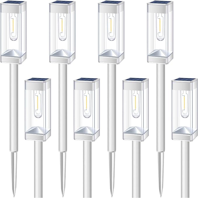 Solar Pathway Lights Outdoor Waterproof Landscape Lighting 8 Pack | Solar Lights Outdoor for Yard Driveway Garden Walkway Lawn Path Decor, Auto On/Off, LED Bright 3000K Tungsten Filament Bulb