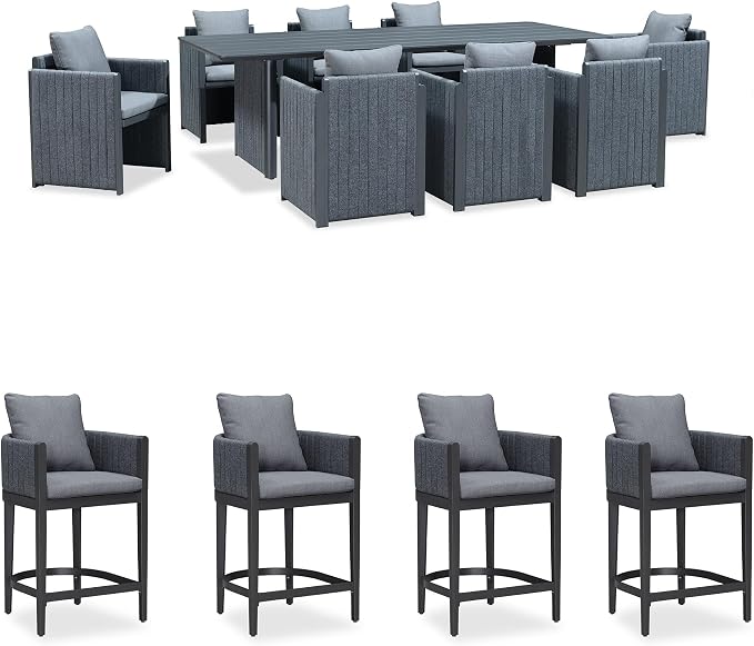 PURPLE LEAF 9-Piece Outdoor Patio Dining Set Modern Large Weather-Resistant Table and Aluminum Chairs Olefin Fabric Cushions for Family Dinners and Indoor Kitchen Decor Grey