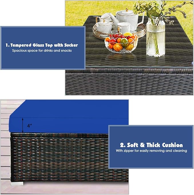HAPPYGRILL 5 Pieces Patio Conversation Set, Outdoor Rattan Wicker Furniture Set, Sectional Sofa Ottoman Set with Coffee Table, Cushion, Pillow for Garden Lawn Balcony Backyard