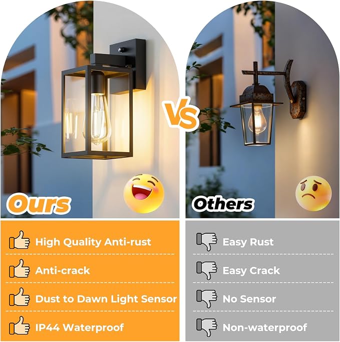 FOLKSMATE 4 Pack Dusk to Dawn Outdoor Wall Light Fixtures | Exterior Porch Light Waterproof Wall Sconces Lanterns