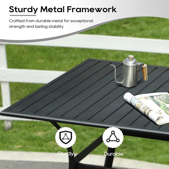 Patio Dining Table, 63" Metal Patio Tables with 2.36'' Umbrella Hole, Outdoor Patio Table for Backyard, Garden, Black (63” Rectangle Dining Table)
