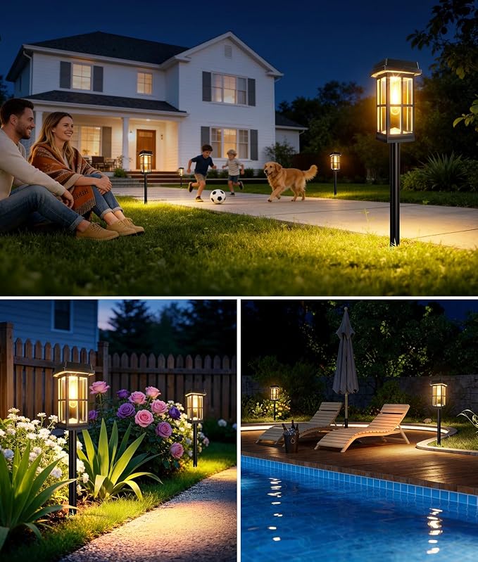 Ahaorigin 4 Pack Solar Pathway Lights Outdoor, 2 Lighting Modes Waterproof Solar Lights Outdoor, Sturdy Metal Rods, Brighter Up to 15Hrs Outdoor Path Lights for Yard Walkway Driveway Sidewalk Garden