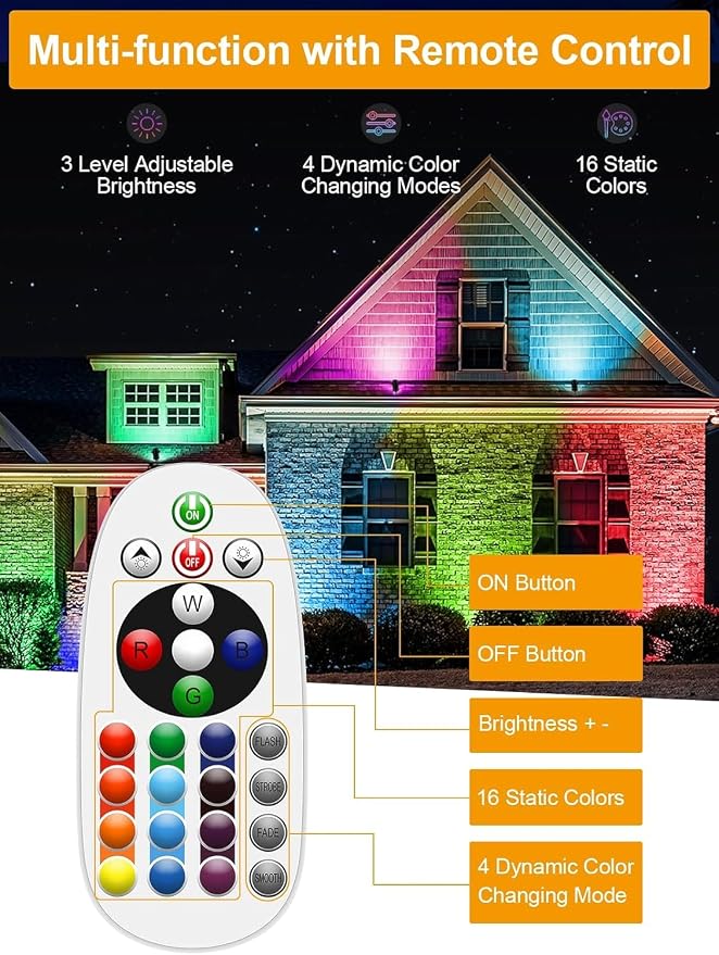 ZUCKEO 12W RGB Low Voltage Landscape Lighting Remote Control Color Changing Landscape Lights, Waterproof LED Outdoor Spotlight for Garden Pathway House Christmas Decor, 14 Pack with Connector