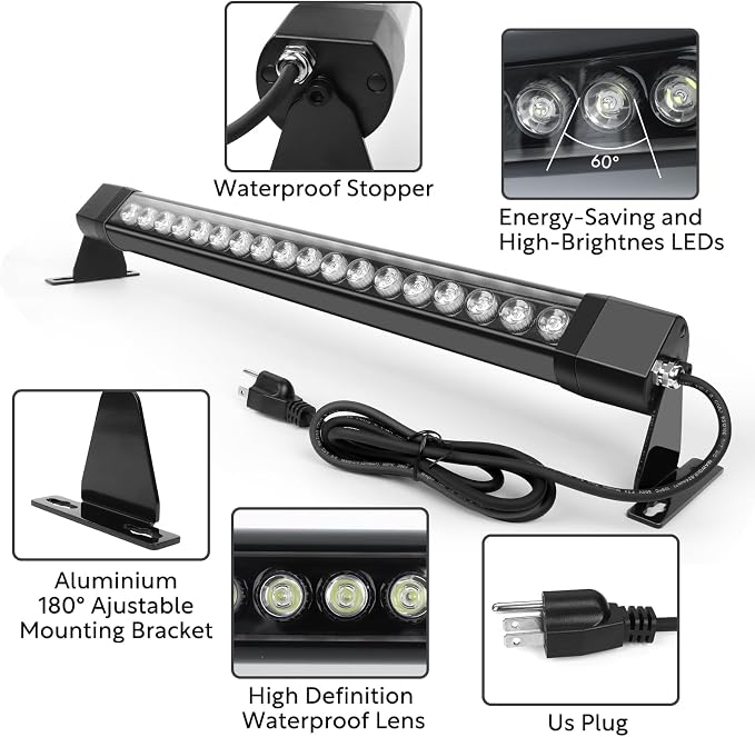 HNRLOY Outdoor Wall Washer Lights 2 Pack,36W 5000K Daylight White Wall Washer Lighting,2FT 120V LED Linear Wall Wash Light Bar for Garden,Backyards,Building,Courtyards Lighting