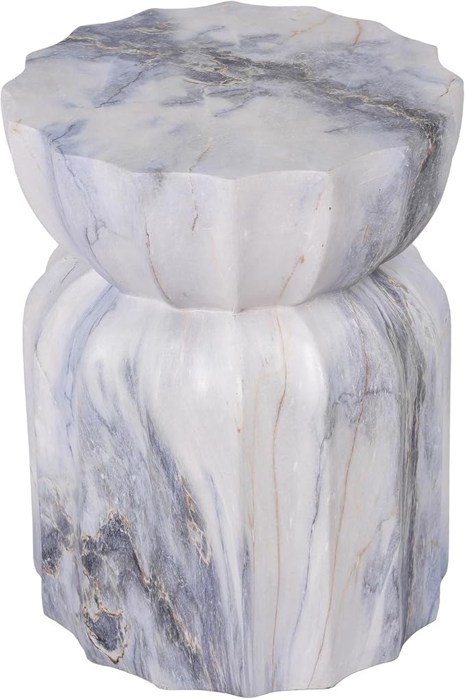 Christopher Knight Home 18.9 Inch Modern Outdoor Faux Concrete Side Table, Sculptural Fluted Hourglass Accent Table for Patio Garden Balcony Poolside