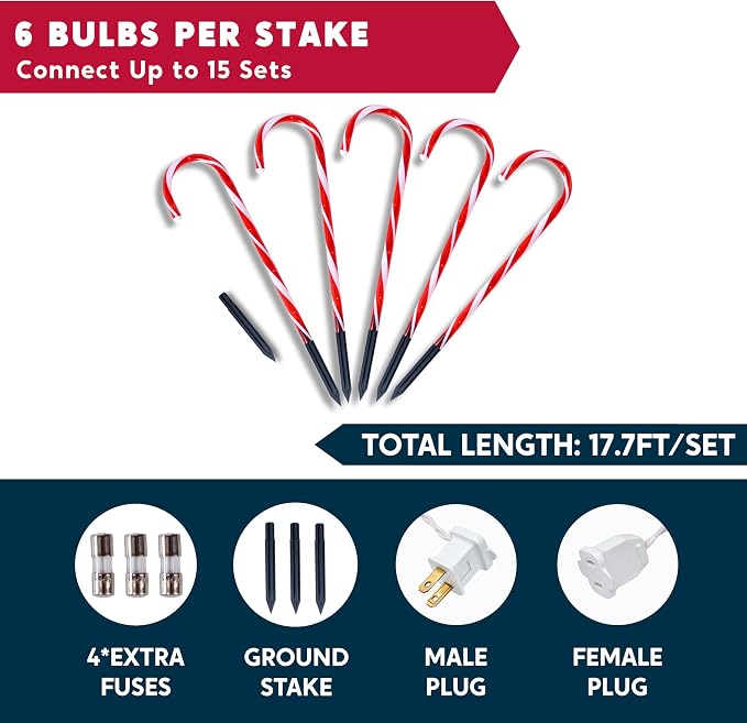 Joiedomi 12 Pcs Christmas Candy Cane Pathway Markers Lights, 16” Stakes Lights with Warm White, Waterproof Outdoor Decorations for Xmas Indoor and Outdoor Decorations Yard, Walkway, Lawn, Garden