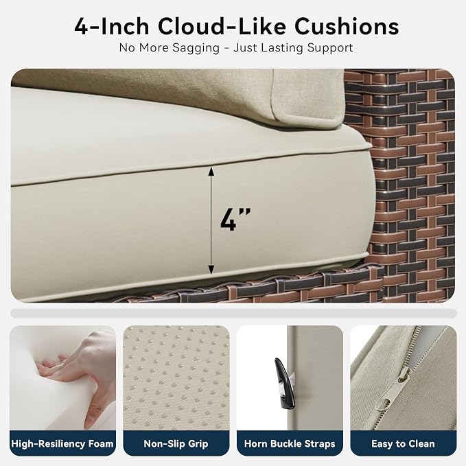 LazySunsets 14 Piece Outdoor Patio Furniture Set with Coffee Table, Outdoor Patio Furniture Sets with 4'' Thicken Cushion, Wicker Outdoor Conversation Set for Backyard & Garden, Beige
