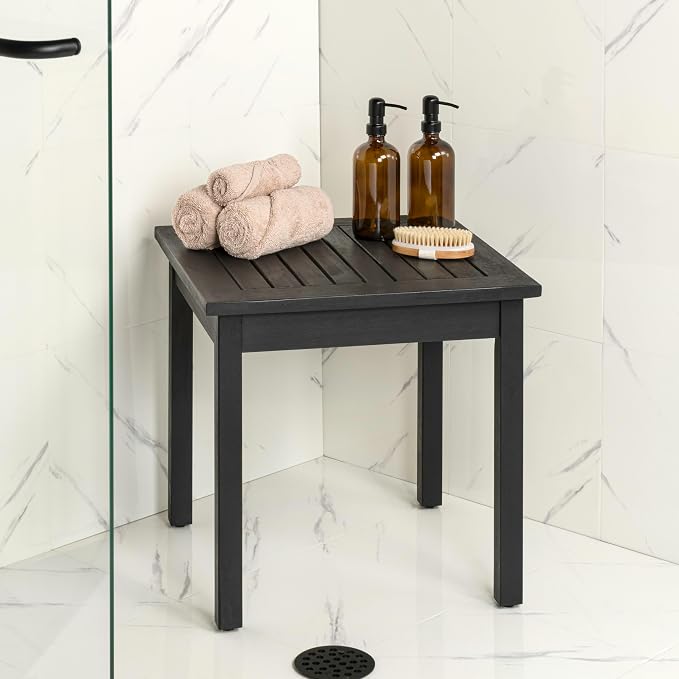 JONATHAN Y Archer 18" Square Acacia Wood Outdoor Side Table, Modern Glossy Black Slatted Patio End Table for Porch, Poolside and Garden, Weather Resistant Accent Table END6000B