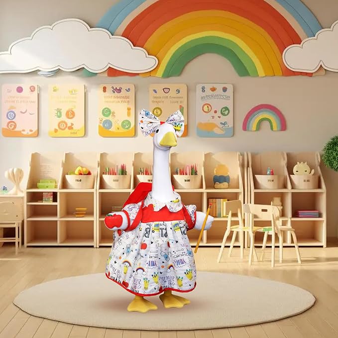 Back to School Porch Goose Outfit, Student Goose Outfit with Red School Bag Pencil Apple and Bow Headband for Home School Classroom 23 Inch Goose Statue Lawn Patio Yard Garden Decor