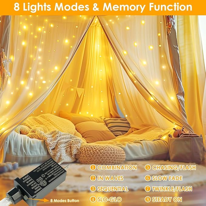 99FT 300 LED Fairy Lights Plug in, Extra-Long Twinkle Lights Warm White | 8 Modes Waterproof String Lights Outdoor Indoor, Memory, Timer, Copper Wire, Christmas Lights for Bedroom Garden Party Decor