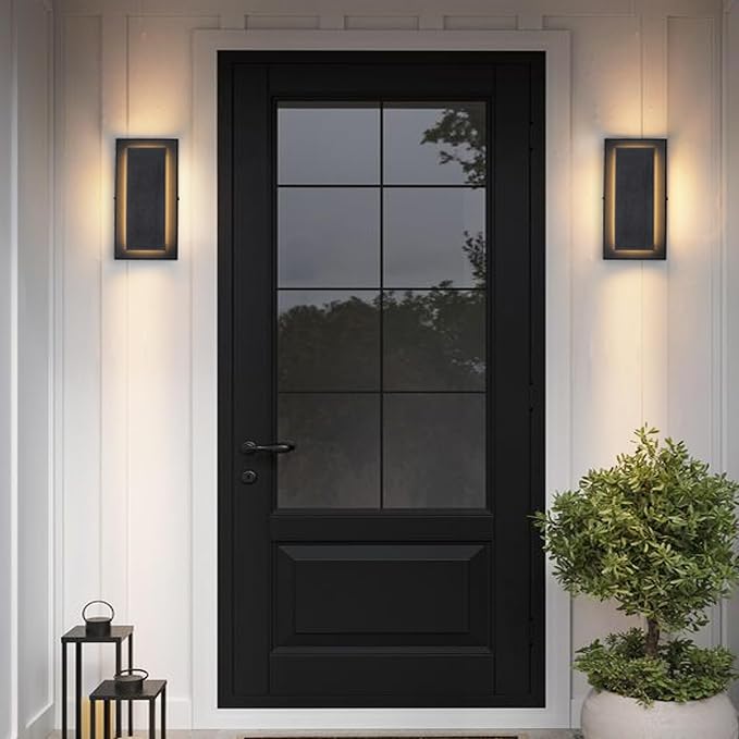 Modern Exterior Lighting Fixtures Outdoor Wall Lights,12 in,9W | Waterproof Exterior Sconce Light For Porch,Front Door,Patio,3000K Warm White Square Outdoor House Lights Wall Mount,2 Packs