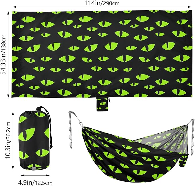 Camping Hammock Outdoor Hammocks for Outside Green Eyes Beach Trees Portable Lightweight with Pockets Tree Straps Indoor