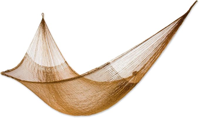 NOVICA Metallic Copper Brown Hand Woven Nylon Mayan 1 Person Rope Hammock, 'Glowing Copper' (Single)