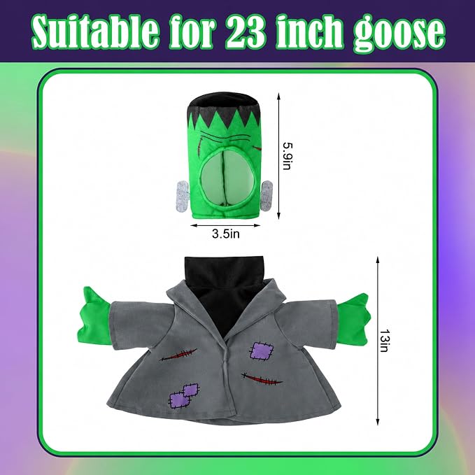 Watayo 2 Pcs/Set Halloween Monster Goose Outfits, Porch Goose Statue Monsters Costume, Grey Lawn Goose Monster Clothes with Hat for 23" Statue Halloween Fall Outdoor Patio Garden Yard Decor
