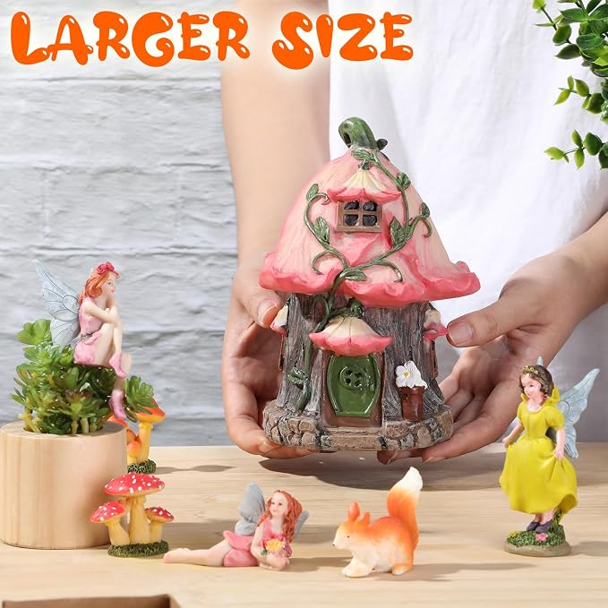 Soaoo Fairy House Garden Figurines Kit Summer Garden Decor Elves Decoration Outdoor Ornaments Animals Butterfly Fairy Mushroom Party Supplies DIY Micro Landscape Dollhouse
