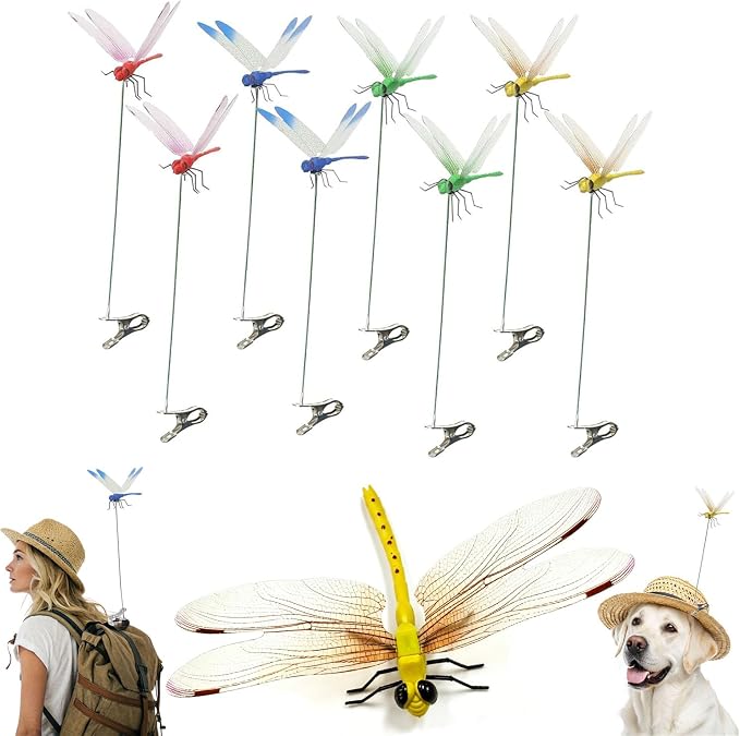8-Pack Fake Dragonfly Clips, 3D Outdoor Garden Stakes | 3d Realistic Design, Sturdy Clip-On & Garden Stakes, Weatherproof Plastic, Mimics Natural Predator Of Horse Flies