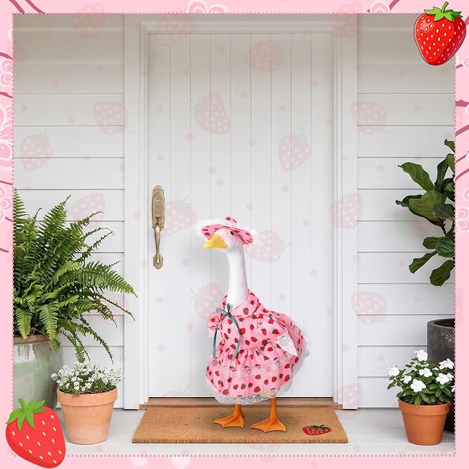 Porch Goose Outfit, 23" Porch Goose Clothes with Strawberry Skirt and Hat for Spring Summer Party Outdoor Patio