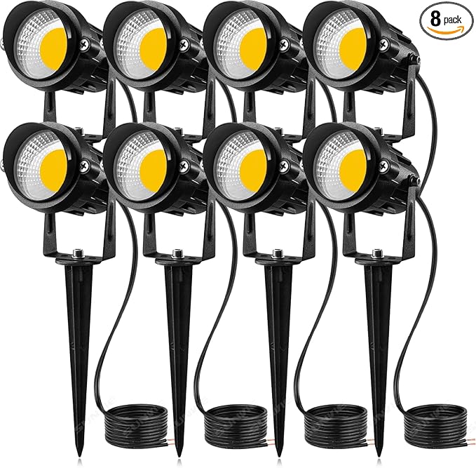 SUNVIE 12V Low Voltage LED Landscape Lights Outdoor with Spike Stand 8Pack | 12-24V 3000K Waterproof 900LM Yard Pathway Garden Lights Wired Wall Tree Flag Landscape Spot lights Outdoor (No Connector)