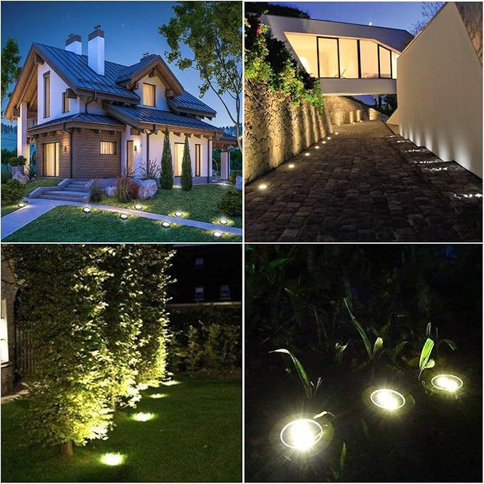 4.6 Inch Diameter Solar Ground Lights, Waterproof Solar Garden Lights, Outdoor Garden Waterproof Bright in-Ground Light, Landscape Lighting for Pathway,Yard,Lawn,Patio,Walkway (16 Pack Warm Light)