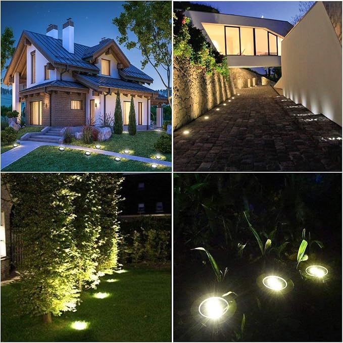 4.6 Inch Diameter Solar Ground Lights, Waterproof Solar Garden Lights, Outdoor Garden Waterproof Bright in-Ground Light, Landscape Lighting for Pathway,Yard,Lawn,Patio,Walkway (12 Pack Warm Light)