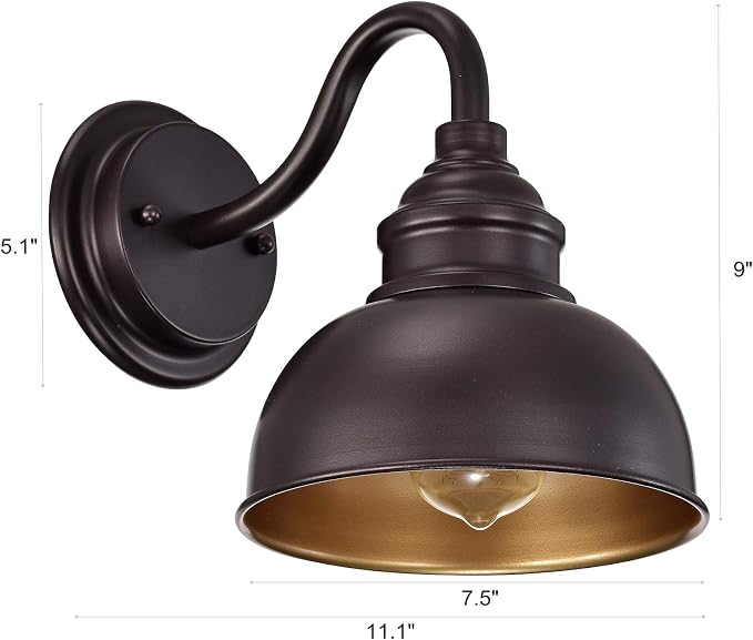 Farmhouse Vanity Wall Sconce, Industrial Gooseneck Barn Light Fixture, Oil Rubbed Bronze Wall Lamps for Bedroom, Bathroom, Hallway, Living Room, Reading Room